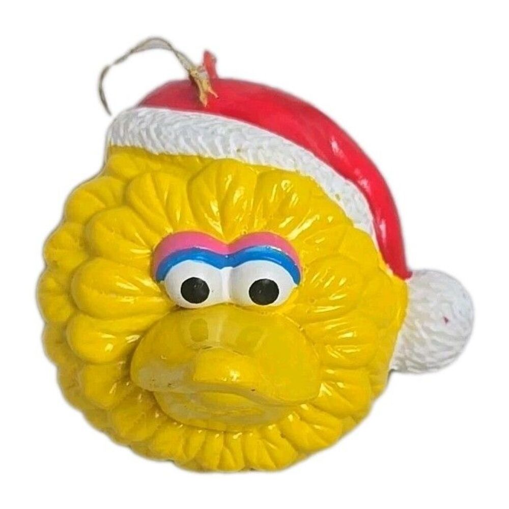 Vintage Big Bird Head Santa Hat Christmas Ornament Muppets INC Sesame Street 3"